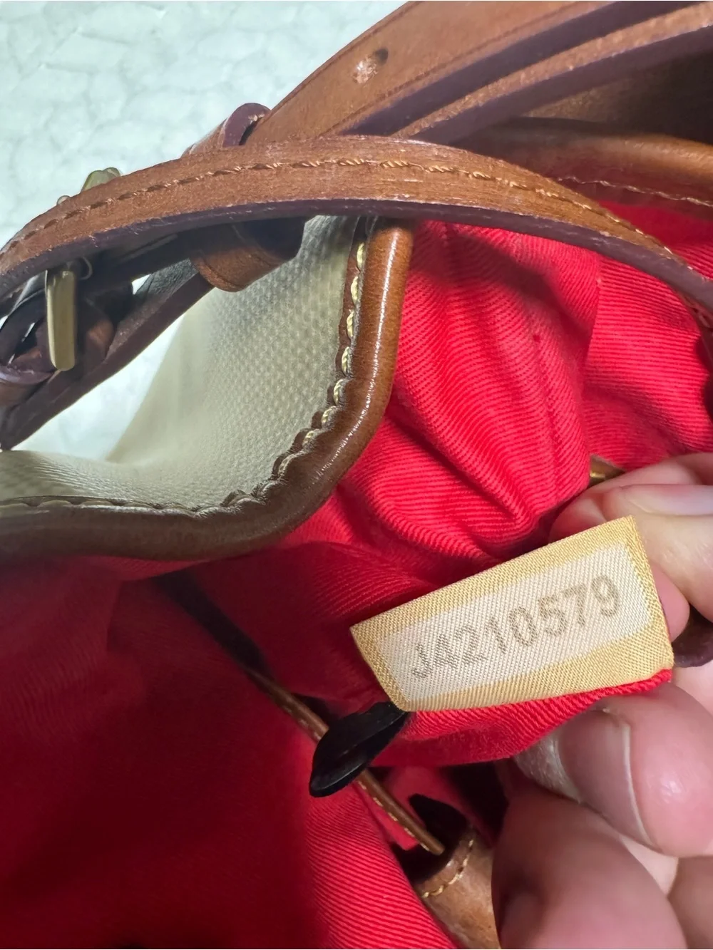 Dooney & Bourke Cream Satchel with Tan Leather Trim - Picture 14 of 15